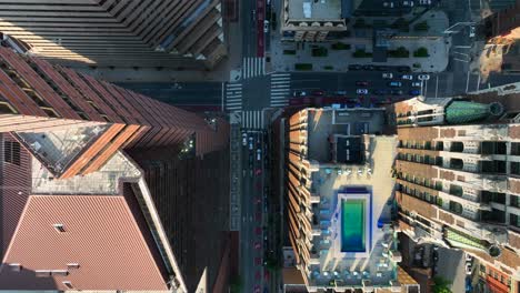 Top-down-aerial-of-empty-city-street-in-metropolitan-downtown-city