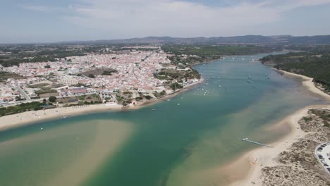 Aerial-arc-above-Vila-Nova-de-Milfontes-estuary