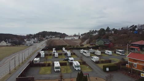 Caravans-and-RV-at-Bie-apartment-in-southern-Norway-close-to-Grimstad---Backward-moving-and-ascending-aerial