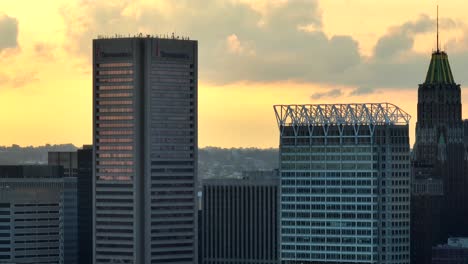 Transamerica-building-and-Bank-of-America-skyscraper-in-Baltimore-at-sunset