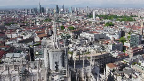 Top-drone-view-of-restoration-at-historic-Milan-Cathedral,-Italy