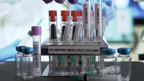 ACAM-2000-Smallpox-Vaccine,-Monkeypox-Testing-Tubes-in-Laboratory-Sample-Stand