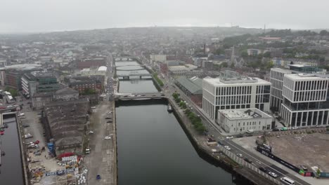 Cork-Ireland-aerial-drone-view-bridges-over-river-Lee