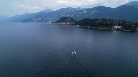 Boat-on-lake-como-Italy---speedboat-from-drone