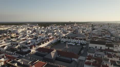 Aerial-Ascending-shot-over-Marques-of-Pombal-Square-in-Vila-Real-de-Santo-Antonio,-Algarve