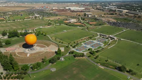 Aerial-view-over-the-sports-fields-at-the-great-park-in-Irvine,-California