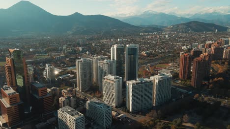 High-Rise-Buildings-In-Las-Condes-District-Near-Araucano-Park-In-Santiago,-Chile---aerial-drone-shot