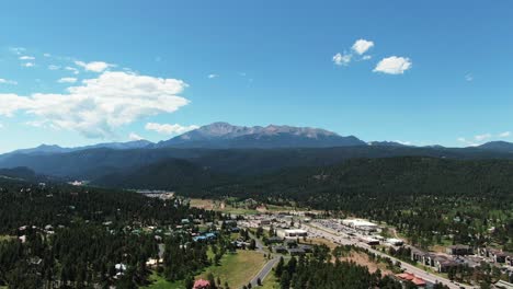 Aerial-Moving-toward-Pikes-Peak-Colorado-Springs,-Western-America-Dolly-Shot