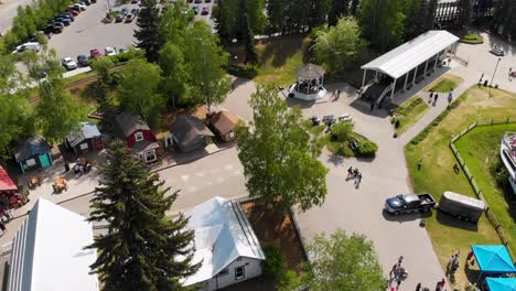 4K-Drone-Video-of-Historic-Village-at-Pioneer-Park-in-Fairbanks,-AK-during-Summer-Day