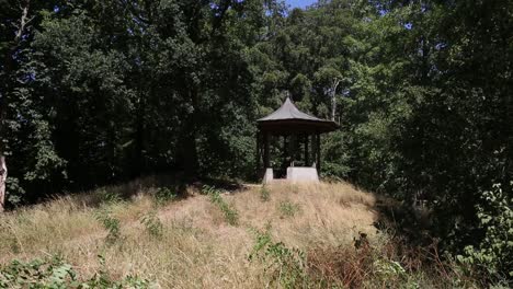 A-small-empty-gazebo-in-a-park-or-forest-in-summer