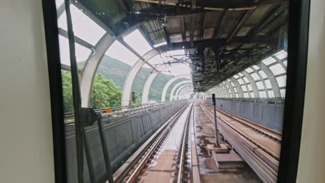 View-from-the-train-driver's-seat-through-the-front-window-in-Hong-Kong