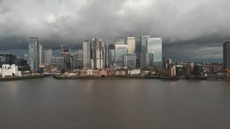 Aerial-view-of-Canary-Wharf-skyscrapers,-London
