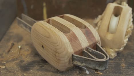 Beautifully-handcrafted-wooden-pulleys-for-sailing-boat