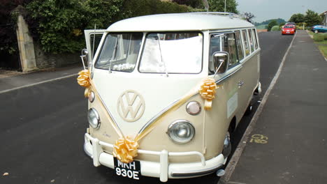 Slow-motion-shot-of-a-Volkswagen-Camper-being-used-for-a-wedding