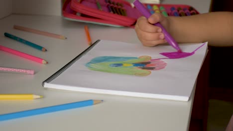 Hände-Eines-Kleinen-Mädchens-An-Ihrem-Tisch-Zeichnen