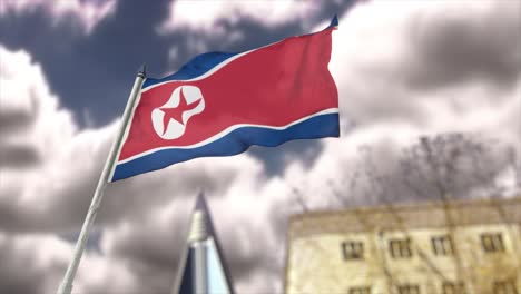 CGI-3D-animation-of-North-Korean-Flag-flying-in-Pyonyang,-in-the-Hermit-State