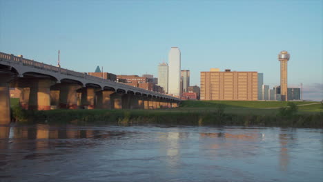 Dallas-Skyline-with-the-Trinity-River-in-the-foreground-during-sunset