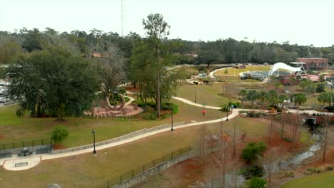 Aerial-View-of-Cascades-Park-in-Tallahassee,-Florida-USA