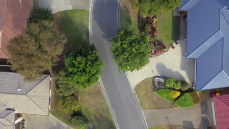 Aerial-drone-shot-moving-along-the-road-looking-straight-down-on-suburban-street-in-Brisbane
