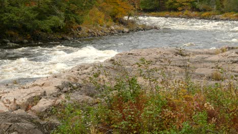 Schwenk-Nach-Oben,-Der-Den-Mächtigen-Fluss-Zeigt,-Der-Im-Herbst-Eine-Natürliche-Schulter-Bildet