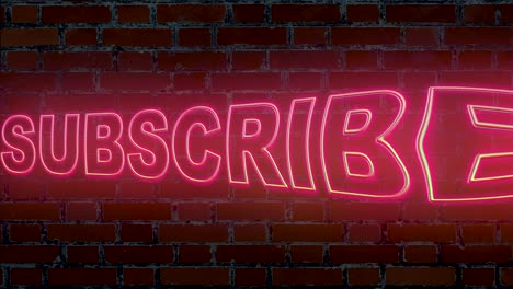Neon-pink-illuminated-subscribe-text-in-motion,with-red-brick-wall-in-background,abstract-computer-effect