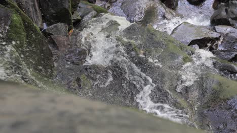 Looking-down-waterfall-with-wet-rocks