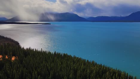 Pristine-forest-by-the-Atlin-Lake-with-mountains-on-background