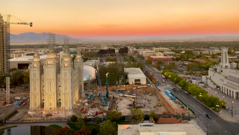 Salt-Lake-City-downtown-area-a-view-of-renovation-work-at-Temple-Square-at-sunrise---time-lapse