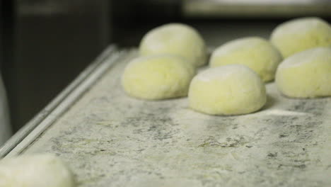 Uncooked-Bread-Dough-Mould-Into-Silver-Bowl-And-Place-On-Long-Metal-Pan-Prepared-For-Baking