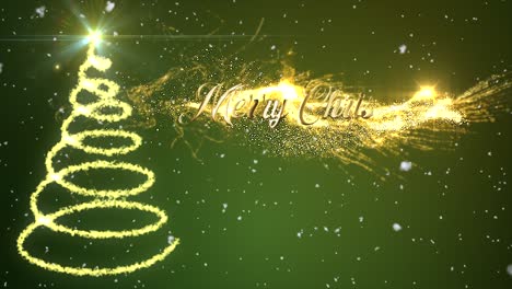 Stylish-Green-Christmas-Motion-Graphic-with-animated-snow-and-spiral-Christmas-tree-in-glittering-sparkles-with-a-firework-burst-revealing-the-star-on-top,-and-the-message-�Merry-Christmas??