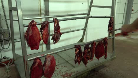 Butcher-sharpening-knife-in-slaughterhouse-meat-industry-horse-meat