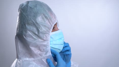 Nurse-in-profile-putting-on-the-hood-of-a-PPE-protective-suit