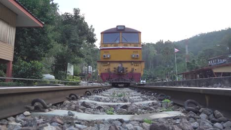 Close-Up-Footage-of-Train-Riding-Over-The-Railway