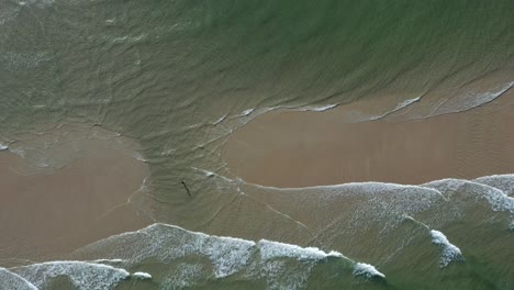 Einsamer-Mensch,-Der-Zwischen-Sandbänken-Läuft,-Während-Die-Wellen-In-Alle-Richtungen-über-Die-Sandbänke-Fließen