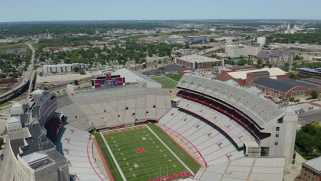 Aerial-View,-University-of-Nebraska-Memorial-Stadium,-Nicknamed-The-Sea-of-Red