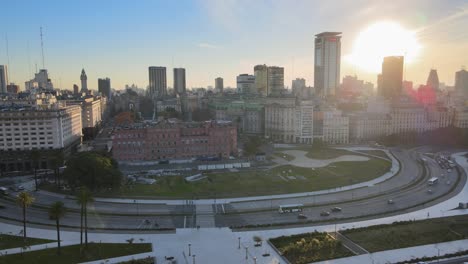 Aerial-pan-of-road-traffic-and-Buenos-Aires-Skyline-from-Puerto-Madero