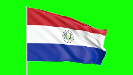 Bandera-Nacional-De-Paraguay-Ondeando-En-El-Viento-En-Pantalla-Verde-Con-Mate-Alfa