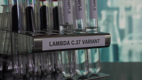Reagenzglasproben-Der-Lambda-C37-Variante-Werden-In-Das-Rack-Eingesetzt