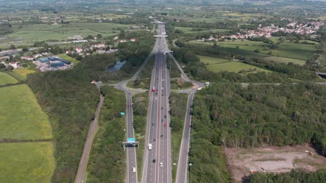 Drone-shot-of-english-side-of-prince-of-wales-bridge-M4-Motorway-roundabout