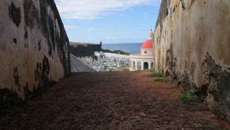 View-Of-The-Chapel-Of-Santa-Maria-Cemetery-At-The-Coast-Of-Atlantic-Ocean-In-Old-San-Juan,-Puerto-Rico