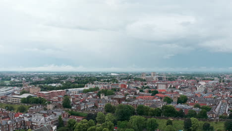 wide-rising-drone-shot-of-York-city-centre-cloudy-day
