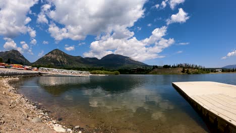 Dillon-Reservoir-near-Frisco,-Colorado-with-cloudscape-over-the-mountains-and-reflecting-on-the-water---time-lapse