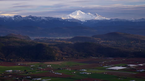 Snowy-Caps-of-Mount-Baker-Stratovolcano,-Washington,-Aerial-View-Vancouver-Area