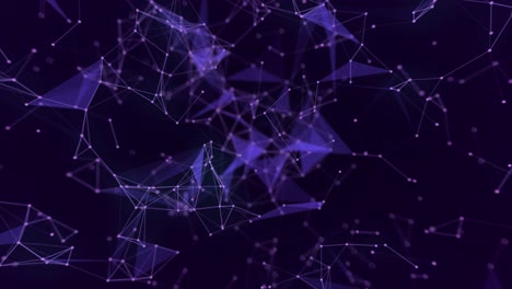 Fondo-De-Plexo-Simple-Abstracto-Animado-Con-Formas-Geométricas-Similares-A-Moléculas-Con-Puntos-Interconectados-Brillantes,-Sobre-Un-Fondo-Degradado-De-Púrpura-Oscuro-A-Negro