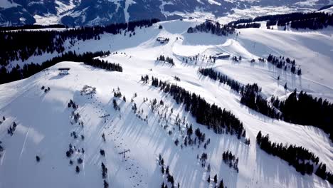 Panoramic-top-view-from-drone-on-cable-way-in-ski-resort