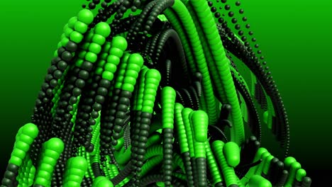 Abstrakte-Animation-Grüner-Und-Schwarzer-Kugeln,-Die-Eine-Bewegliche-Organische-Formation-Bilden
