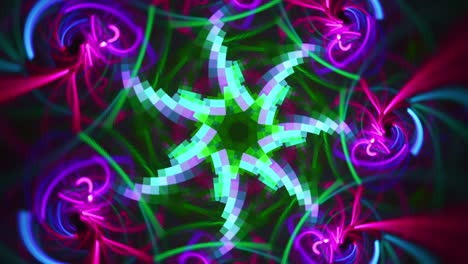 Kaleidoskop-Florale-Fraktale-Zusammenfassung---Neon-Retro-Synthesizer---Nahtlos-Sich-Wiederholende-Musik-Vj-Bunte-Chaotische-Streaming-Hintergrundkunst