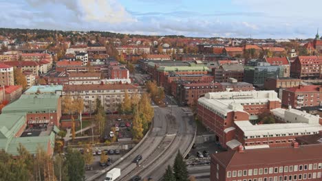 Majestic-drone-fly-over-Ostersund-city-in-Sweden