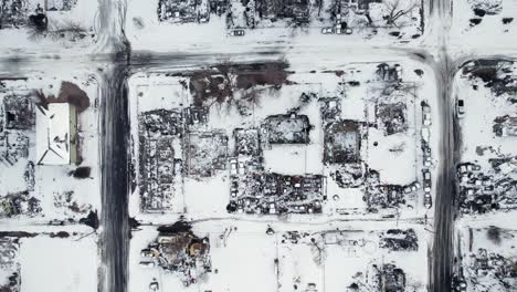 Drone-Aerial-View-of-Burnt-Down-Destroyed-Residential-Neighborhood-Blocks-in-Superior-Colorado-Boulder-County-USA-After-Marshall-Fire-Wildfire-Disaster