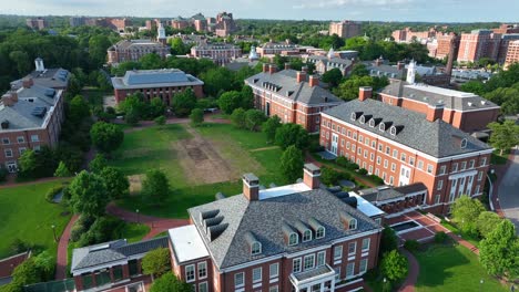 Campus-of-Johns-Hopkins-University-in-summer-golden-hour-light